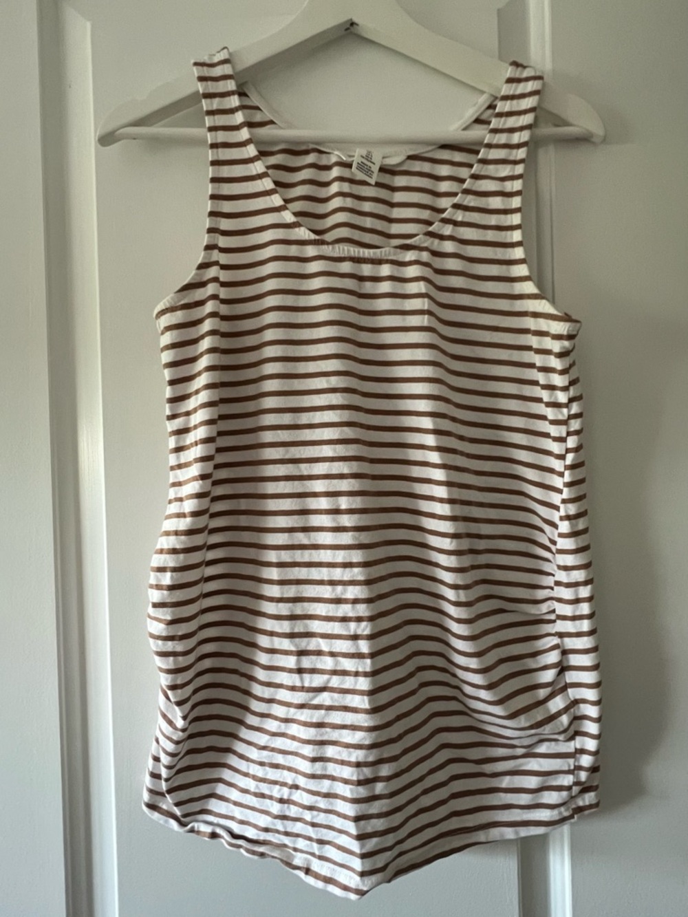 H&M MAMA Maternity Cotton Tank Top Striped Scoop Neck - White & Brown